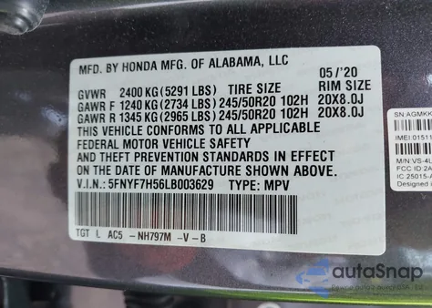 2020 Honda Passport 2Wd Ex-L z USA, uszkodzony, nr VIN 5FNYF7H56LB003629